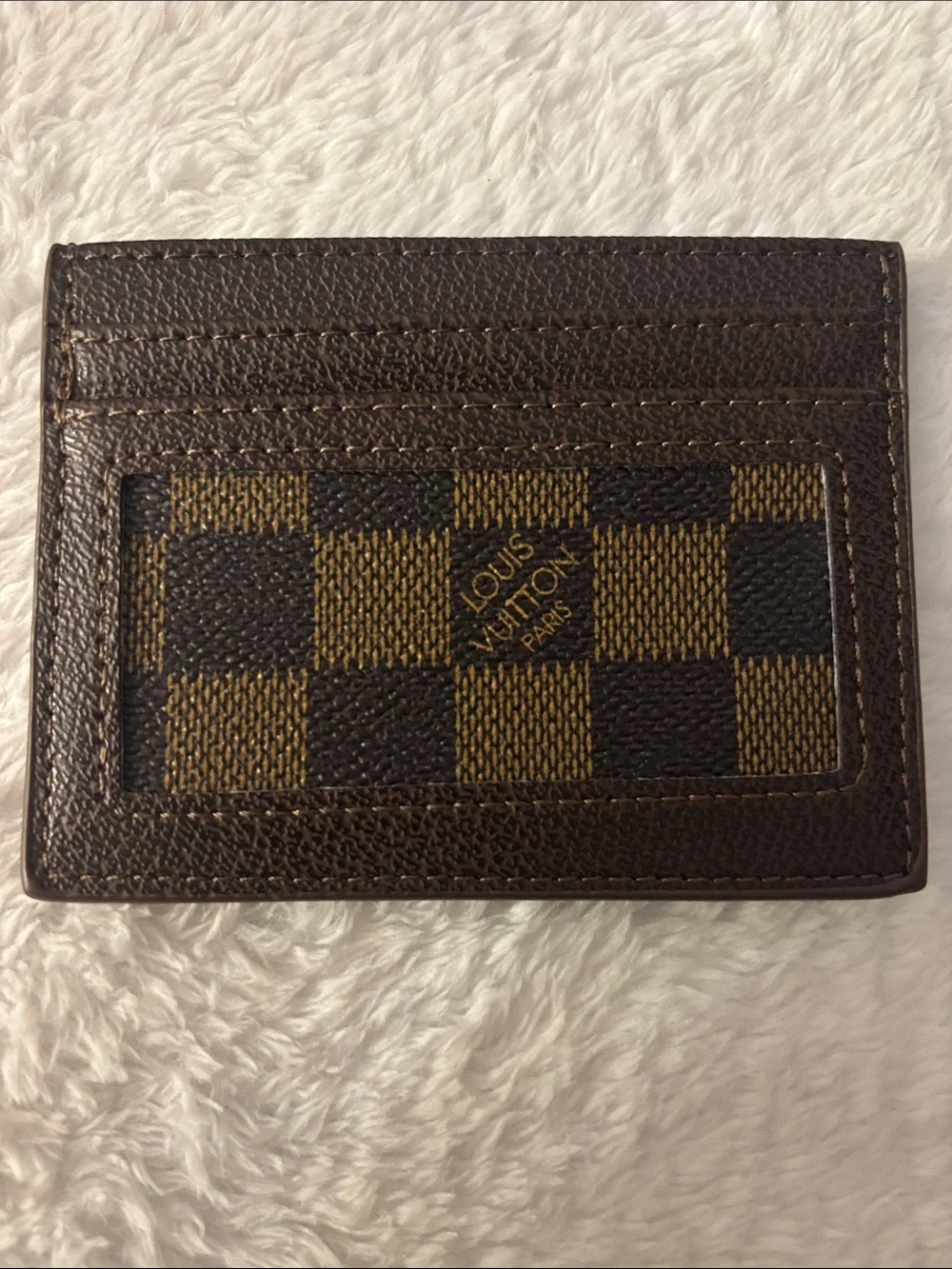 Brand New !! FASHION Brown Damier Card Holder with Gold LV Emblem